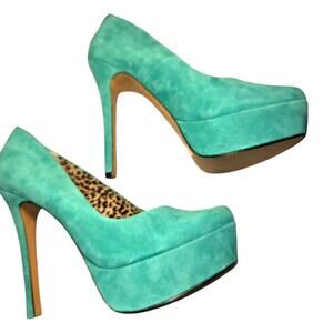 Jessica Simpson 8 Green Platform Women's Suede 5 Inch High Heel Pumps  Shoes
